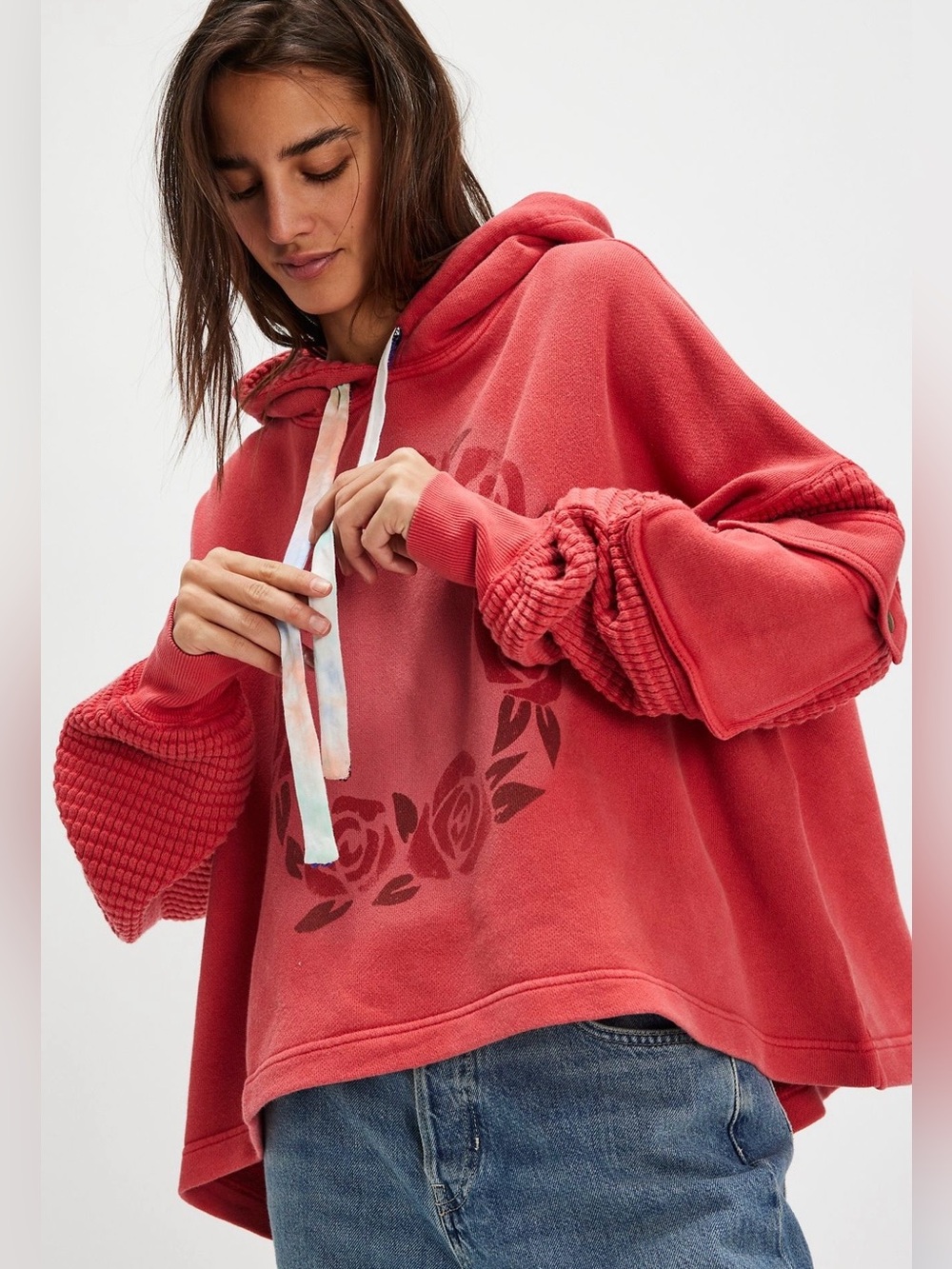 Free People Friendship Sweatshirt~Aurora Red Combo